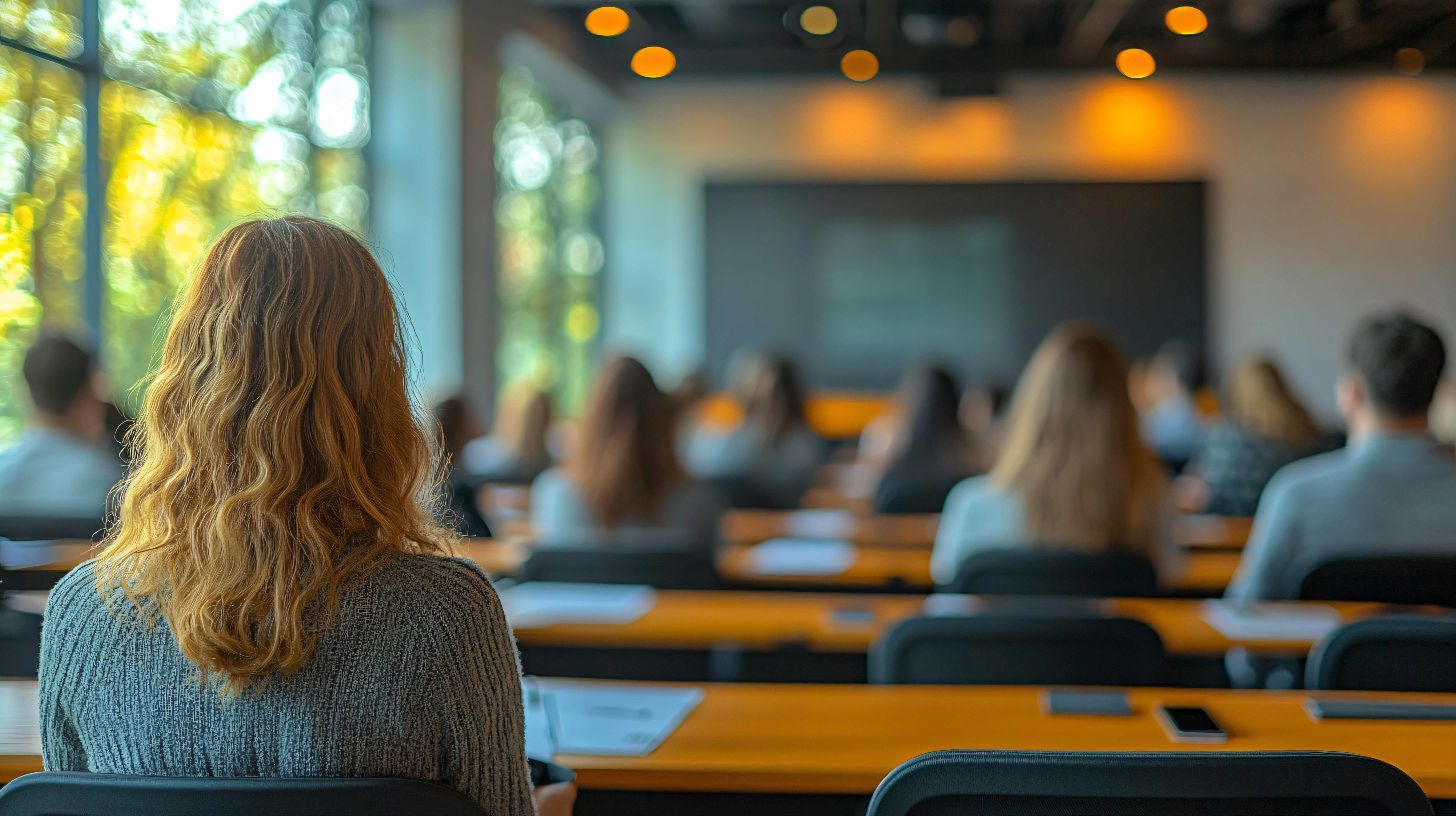 Persons looking the board on a class