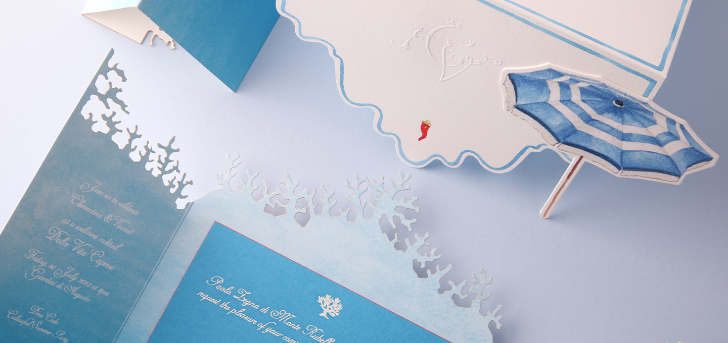 Close-up of a blue and white card