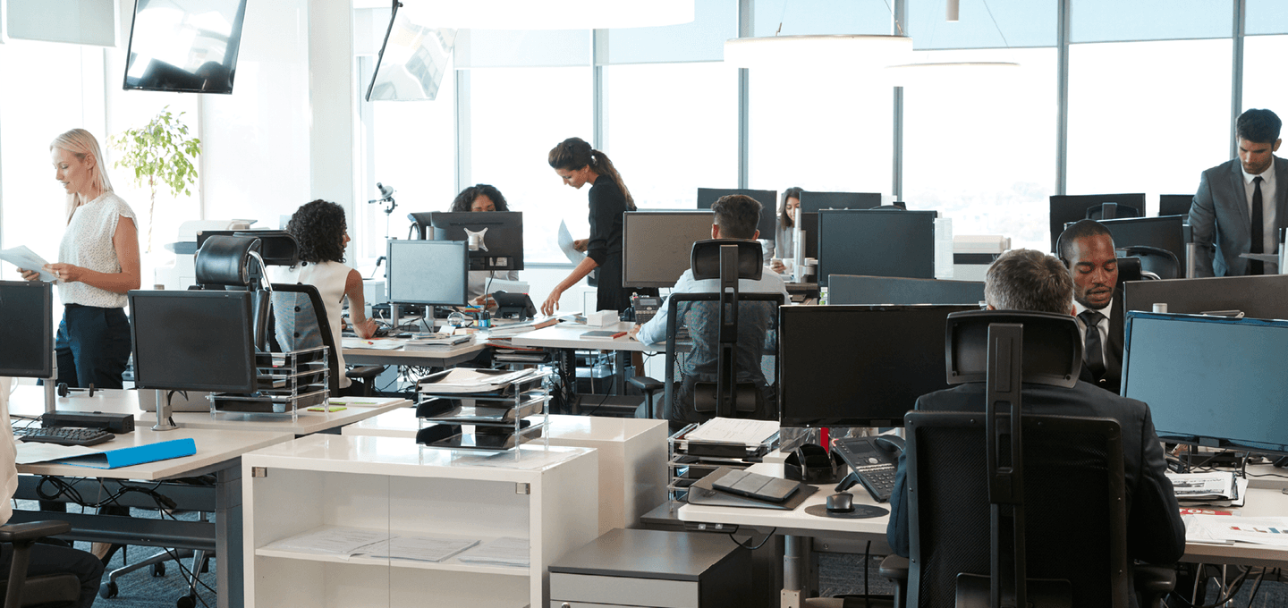 A group of people working in an office