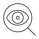 Magnifying glass with an eye inside, symbolising inspection, monitoring or visual supervision.