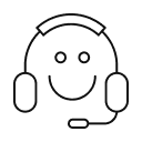 Smiling headset operator icon, representing friendly customer support service.