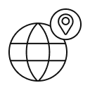 Icon of a globe with a location pin inside a circle, representing global presence.