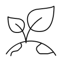 Icon of a small plant with two leaves sprouting from the ground, representing growth or nature.