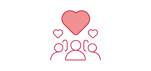 Engaged employees, represented by people and hearts.