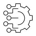 Icon of a gear combined with connected circuit nodes, representing digital transformation and automation.