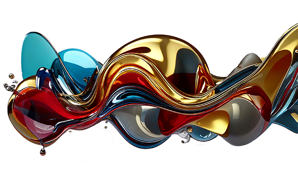 Abstract, flowing 3D shape in vibrant colours, representing innovation, creativity and modern digital design.