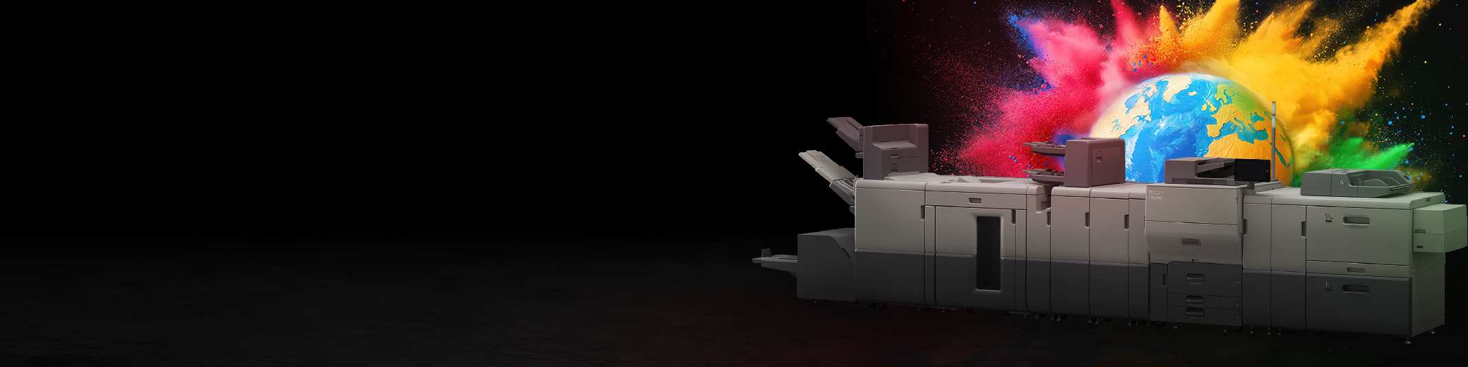 Banner Image of a big printer with the earth planet